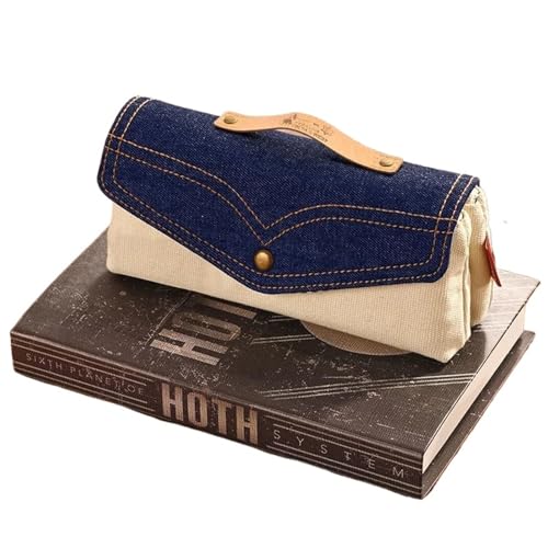 LYXYGMV Vintage Denim Federmäppchen Stifttasche Student Frauen Mädchen Schulbedarf Niedliche Schreibwaren Aufbewahrungstaschen Stiftbox Für Schulbedarf und Büro(Blue) von LYXYGMV