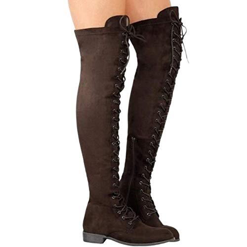 LYYJF Damen Winterschuhe aus PU-Leder im römischen Stil, wadenhoch, Gothic-Stil, Militärstiefel, Winterstiefel, braun, 41 von LYYJF