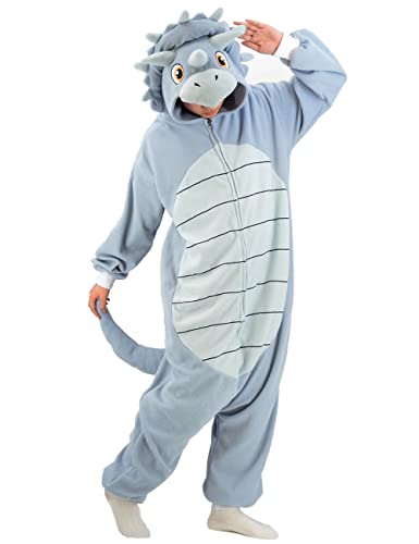 LZBXBXDA Unisex Erwachsene Dinosaurier Triceratops Onesie Pyjama Tier Weihnachten Kostüm Homewear Nachtwäsche für Damen Herren, Neues Dinosaurier Triceratops Onesie Kostüm, L von LZBXBXDA