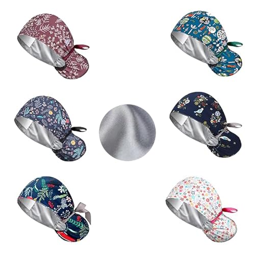 6PCS Op Hauben Damen mit Satinfutter, Op Haube Stoff Verstellbar mit Knopf, Pferdeschwanz Arbeitskappe Mit Schweißbandkapuzen, Baumwolldruck Chirurgische, Kochmütze, Staubhauben Kappe, Einheitsgröße 6PCS Op Hauben Damen mit Satinfutter, Op Haube Stoff Verstellbar mit Knopf, Pferdeschwanz Arbeitskappe Mit Schweißbandkapuzen, Baumwolldruck Chirurgische, Kochmütze, Staubhauben Kappe, Einheitsgröße von LZDGCC