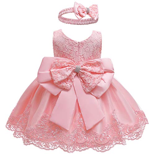 LZH Baby Mädchen Spitzenkleid Bowknot Blume Kleider Hochzeitswettbewerb Taufe Tutu Kleid 5-6 Jahre von LZH