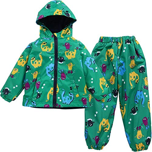 LZH Jungen Kinder Dinosaurier Regenjacke Kapuze +Regenhose 2pcs Bekleidungsset …, Grün, 86/92 (Herstellergröße: 90) von LZH