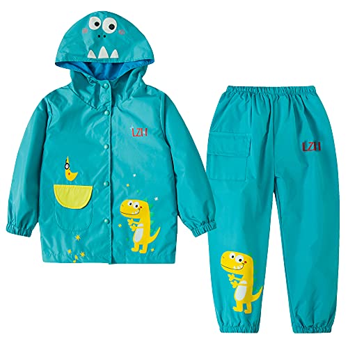 LZH Jungen Regenmantel Kinder Wasserdichte Mit Kapuze Mädchen, Jacke Hosen Anzug Lightweight 2 Stück Sets, Unisex Größe 110/2-3 Jahre, Blau von LZH