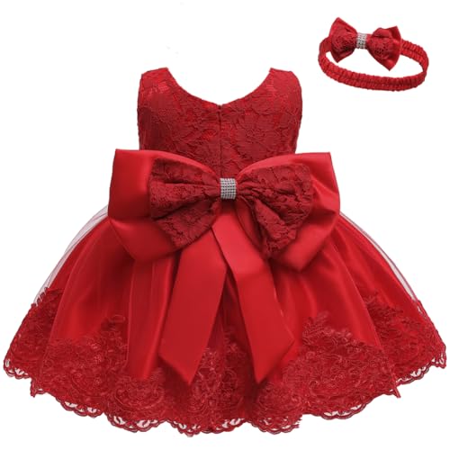 LZH Kleinkind Baby Mädchen Kleid Geburtstag Bowknot Hochzeit Tutu Prinzessin Blume Spitzenkleid, 8348-red, 6-9Monate von LZH