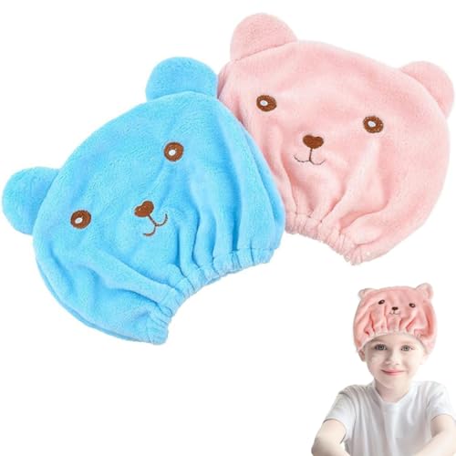2er Pack Haarturban aus Mikrofaser für Kinder, Mädchen und Damen - schnelltrocknendes, saugfähiges Handtuch zum Wickeln der Haare - süße Badekappe für alle Haartypen. von LZKHEH