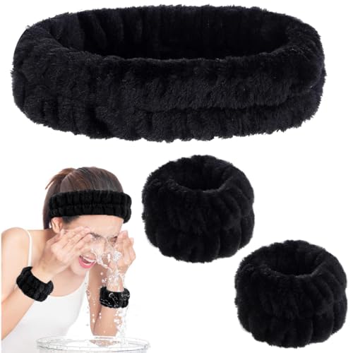 Set mit 3 weichen Spa Gesichts- und Handgelenk-Stirnbändern für Damen und Mädchen. Perfektes Makeup und Haarband mit elastischem Schweißband. Flauschig und bequem. In Schwarz und reinem Stil. Set mit 3 weichen Spa Gesichts- und Handgelenk-Stirnbändern für Damen und Mädchen. Perfektes Makeup und Haarband mit elastischem Schweißband. Flauschig und bequem. In Schwarz und reinem Stil. von LZKHEH
