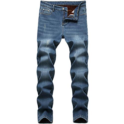 LZLER Herren Fleece Gefüttert Skinny Winter Slim Fit Dicken Warm Stretch Jeans - Blau - 46 von LZLER