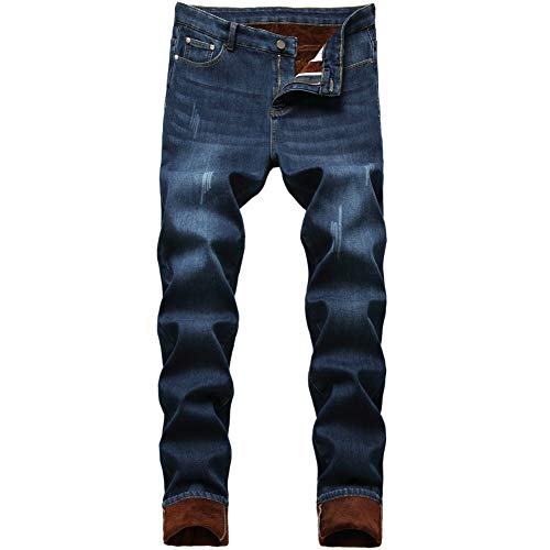 LZLER Herren Fleece Gefüttert Skinny Winter Slim Fit Dicken Warm Stretch Jeans - Blau - 52 von LZLER