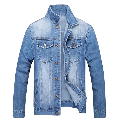 LZLER Jeansjacke Herren Slim Fit Herrenjacke Klassische Denim Jeansmantel Gewaschener Blau Bomberjacke(Blau,M) von LZLER