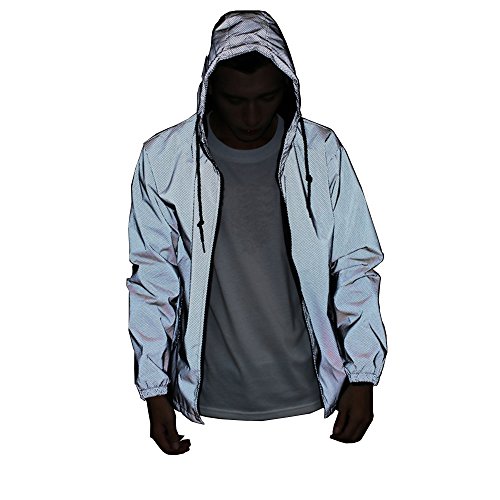 LZLRUN Reflektierende Jacke Casual Hiphop Windbreaker Nacht Sport Mantel Kapuze Fluoreszierend Kleidung - Grau - X-Large von LZLRUN