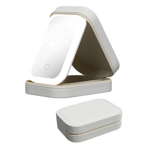 Kosmetiktasche mit Beleuchtetem Spiegel, Tragbar Kosmetiktasche, Schminktasche Damen mit 3 Farben LED Licht, Make Up Tasche mit Spiegel und Fächern (Weiß) von LZLUCKCOME