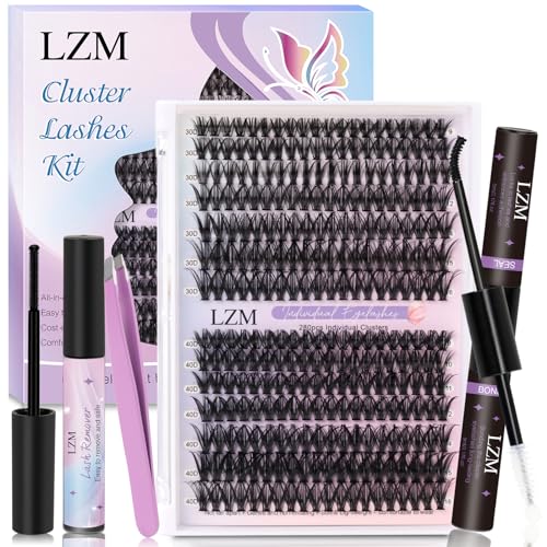 LZM Wimpern Extensions Set, 280PCS Lash Extension Set D Curl 30D+40D 9-16mm mix Wimpern Extensions mit Pinzette, Dichtung und Lashes Kleber Entferner für Anfänger von LZM