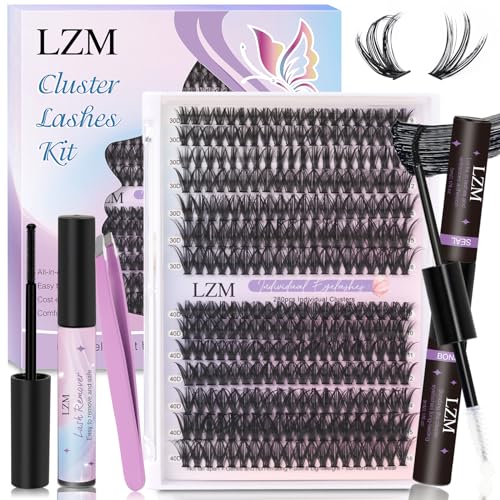 LZM Wimpern Extensions Set, 280PCS Lashes Set DIY Wimpern Extensions mit Pinzette,Dichtung und Lash Kleber Entferner für Anfänger（C Curl 30D+40D 9-16mm mix ） von LZM