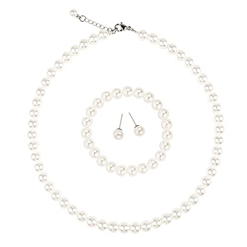 LZMEI Weiße Kunst-Handglas-Imitations-Perlen, Halskette, Ohrringe, Armband, Schmuck, 3er-Set, für Damen und Mädchen, Glasperlenpulver, keine Glasimitationsperlen LZMEI Weiße Kunst-Handglas-Imitations-Perlen, Halskette, Ohrringe, Armband, Schmuck, 3er-Set, für Damen und Mädchen, Glasperlenpulver, keine Glasimitationsperlen von LZMEI