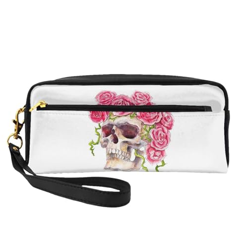 20 x 5,5 x 8,5 cm Make-up-Tasche, abstrakte grün-blaue Kulturbeutel für Damen und Herren, Totenkopf mit Rosenüberzug, Einheitsgröße von LZNJZ