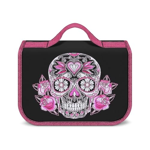 Kulturbeutel aus Segeltuch, tragbare Make-up-Tasche, Totenkopf-Kranz, Kulturbeutel für Damen und Herren, Rosendiamant und Totenkopf, Einheitsgröße von LZNJZ