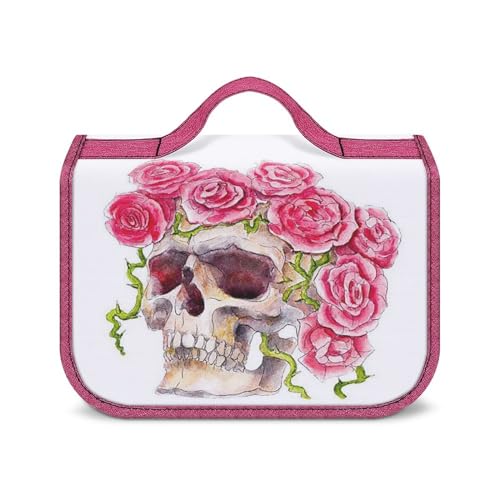 Kulturbeutel aus Segeltuch, tragbare Make-up-Tasche, Totenkopf-Kranz, Kulturbeutel für Damen und Herren, Totenkopf mit Rosenüberzug, Einheitsgröße von LZNJZ