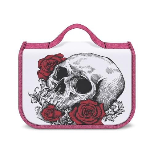 Kulturbeutel aus Segeltuch, tragbare Make-up-Tasche, Totenkopf-Kranz, Kulturbeutel für Damen und Herren, Wunderschöne Rose und Totenkopf, Einheitsgröße von LZNJZ