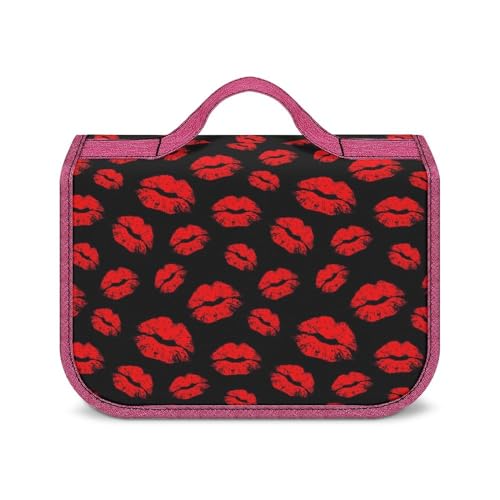Kulturbeutel aus Segeltuch, tragbare Make-up-Tasche, bunter Batikfärbung, Kulturbeutel für Damen und Herren, Hot Red Lips, Einheitsgröße von LZNJZ