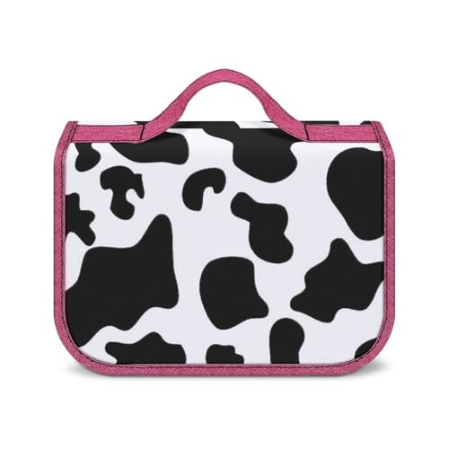 Tragbare Make-up-Tasche, Kulturbeutel für Damen und Herren, Schwarze Cartoon-Kuh Tragbare Make-up-Tasche, Kulturbeutel für Damen und Herren, Schwarze Cartoon-Kuh von LZNJZ