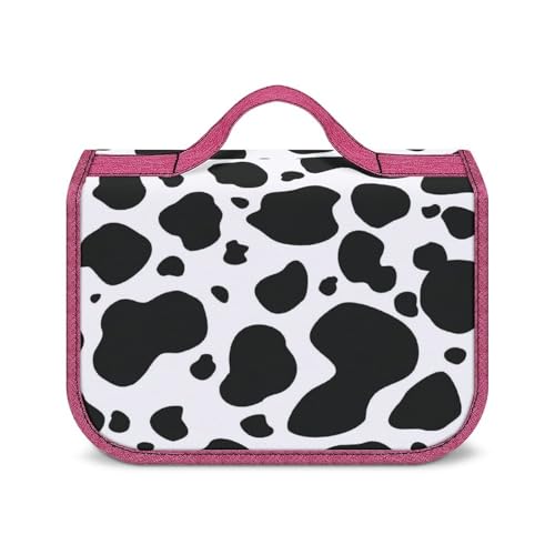 Tragbare Make-up-Tasche, Kulturbeutel für Damen und Herren, Schwarze Cartoon-Kuh Tragbare Make-up-Tasche, Kulturbeutel für Damen und Herren, Schwarze Cartoon-Kuh von LZNJZ
