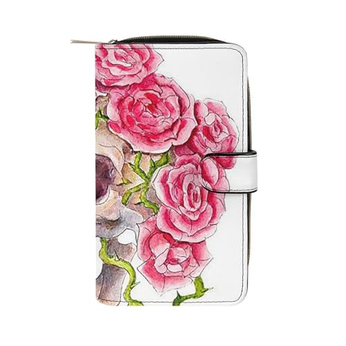 LZNJZ Geldbörse aus PU-Leder, Geldbörsen für Damen, Totenkopf mit Rosenüberzug Geldbörse, 19.7x11x3.5 cm LZNJZ Geldbörse aus PU-Leder, Geldbörsen für Damen, Totenkopf mit Rosenüberzug Geldbörse, 19.7x11x3.5 cm von LZNJZ
