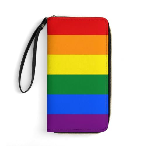 LZNJZ Geldbörse aus PU-Leder für Damen, bunt, schlicht, Regenbogen-Geldbörse mit Handgelenkschlaufe, Farbenfroher, schlichter Regenbogenfarben, 19.7x10.5cm von LZNJZ