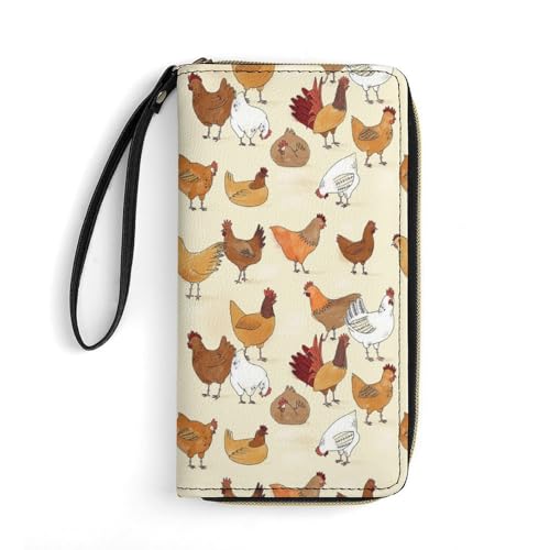 LZNJZ Geldbörse aus PU-Leder für Damen, russische Flagge, Geldbörse mit Handschlaufe, Braunes Huhn, 19.7x10.5cm von LZNJZ