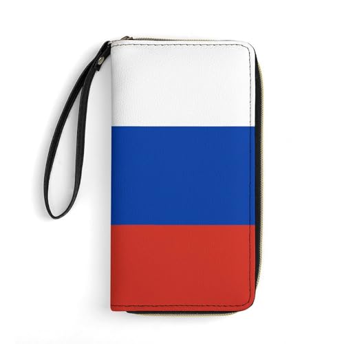 LZNJZ Geldbörse aus PU-Leder für Damen, russische Flagge, Geldbörse mit Handschlaufe, Russische Flagge, 19.7x10.5cm von LZNJZ