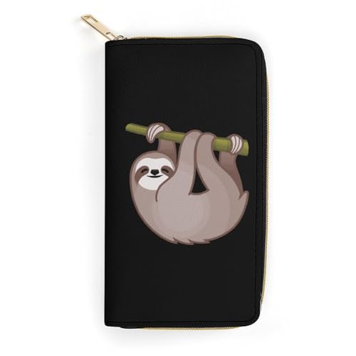 LZNJZ PU-Leder-Geldbörse, Cartoon-Dackel-Geldbörse für Damen, Ast Cartoon Faultier, 19.7 x 10.5 x 3.5 cm von LZNJZ