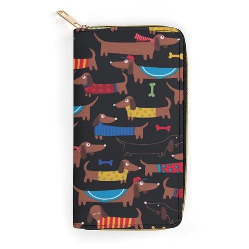 LZNJZ PU-Leder-Geldbörse, Cartoon-Dackel-Geldbörse für Damen, Cartoon-Dackel, 19.7 x 10.5 x 3.5 cm von LZNJZ