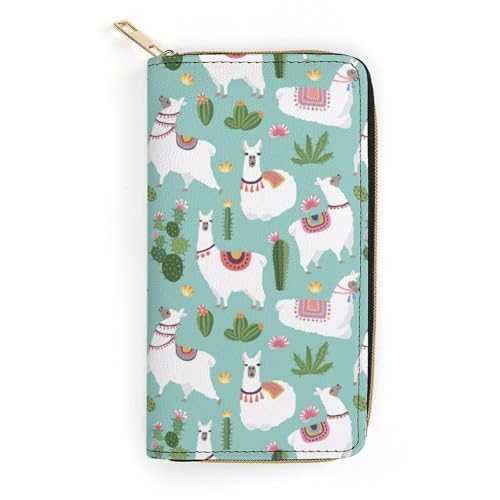 LZNJZ PU-Leder-Geldbörse, Cartoon-Textur, Giraffen-Geldbörse für Damen, Kaktus Cartoon Alpaka, 19.7 x 10.5 x 3.5 cm von LZNJZ