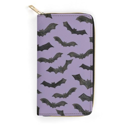 LZNJZ PU-Leder-Geldbörse, graue, elegante Hunde-Geldbörse für Damen, Bunte Cartoon-Schläger, 19.7 x 10.5 x 3.5 cm von LZNJZ