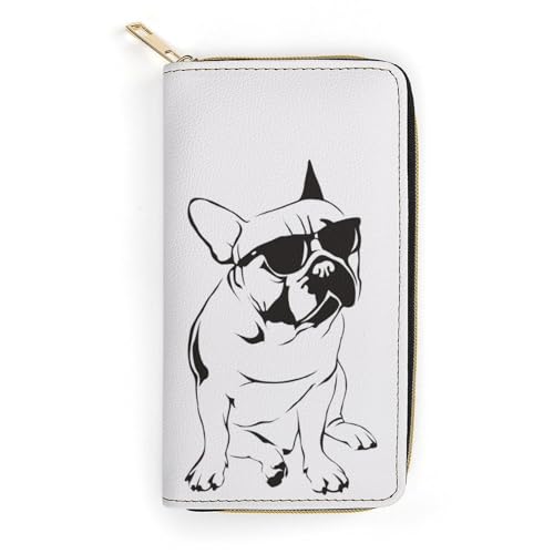 LZNJZ PU-Leder-Geldbörse, graue, elegante Hunde-Geldbörse für Damen, Grauer Arroganter Hund, 19.7 x 10.5 x 3.5 cm von LZNJZ