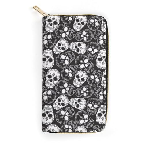LZNJZ PU Leder Geldbörsen, Cartoon Seetang Seal Geldbörse für Damen, Black Complex Skull, 19.7 x 10.5 x 3.5 cm von LZNJZ