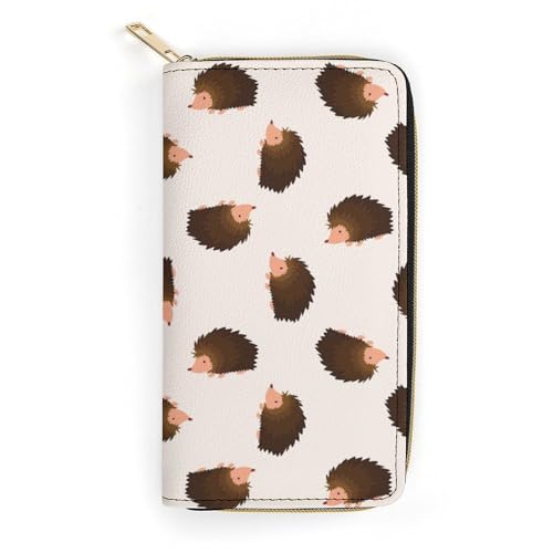 LZNJZ PU Leder Geldbörsen, Cartoon Seetang Seal Geldbörse für Damen, Cartoon Brauner Igel, 19.7 x 10.5 x 3.5 cm von LZNJZ