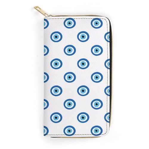 LZNJZ PU Leder Geldbörsen Lustige Cartoon Affe Geldbörse für Frauen, Blaue einfache Cartoon-Augen, 19.7 x 10.5 x 3.5 cm von LZNJZ