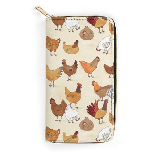 LZNJZ PU Leder Geldbörsen Lustige Cartoon Affe Geldbörse für Frauen, Braunes Huhn, 19.7 x 10.5 x 3.5 cm von LZNJZ