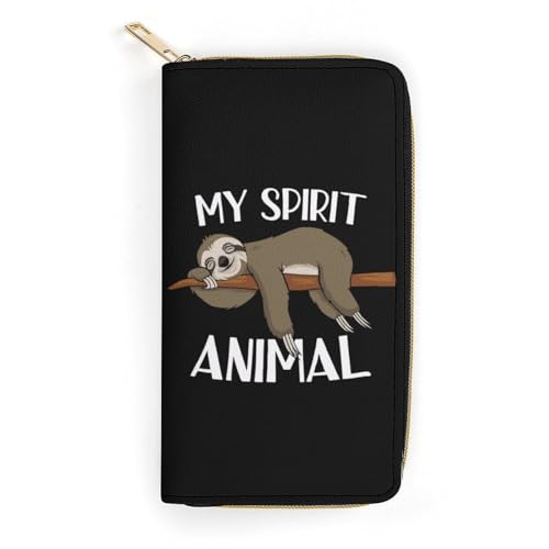 LZNJZ PU Leder Geldbörsen Lustige Cartoon Affe Geldbörse für Frauen, Schlafendes Cartoon-Faultier, 19.7 x 10.5 x 3.5 cm von LZNJZ