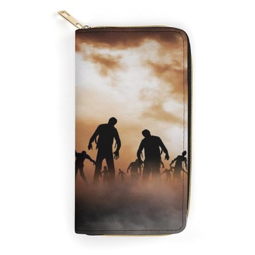 LZNJZ PU Leder Geldbörsen Trinidad und Tobago Flag Geldbörse für Damen, Scary Crowd Night, 19.7 x 10.5 x 3.5 cm von LZNJZ