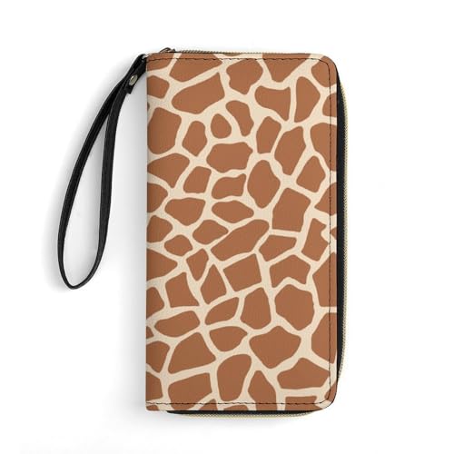 LZNJZ PU Leder Geldbörsen für Damen, Schwarz Komplex Totenkopf Geldbörse mit Handschlaufe, Cartoon-Giraffe, 19.7x10.5cm von LZNJZ