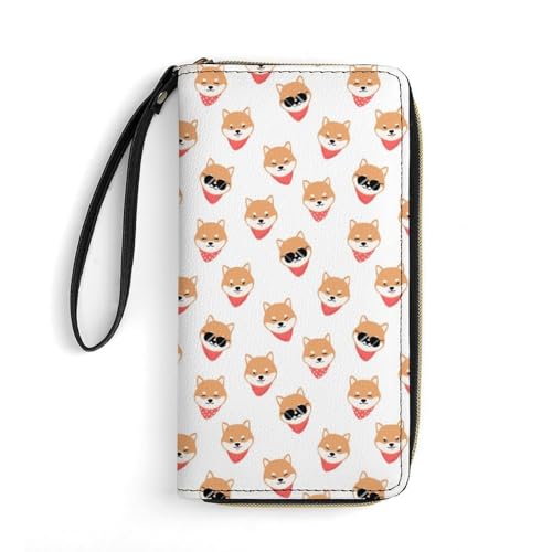 LZNJZ PU-Leder-Geldbörsen für Damen, lustige Cartoon-Affen-Geldbörse mit Handschlaufe, Gelber süßer Cartoon-Hund, 19.7x10.5cm von LZNJZ