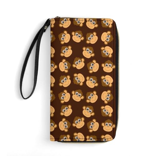 LZNJZ PU-Leder-Geldbörsen für Damen, lustige Cartoon-Affen-Geldbörse mit Handschlaufe, Lustiger Cartoon-Affe, 19.7x10.5cm von LZNJZ