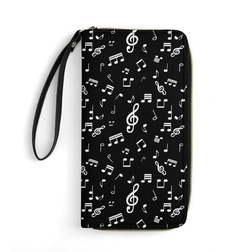 LZNJZ PU-Leder-Geldbörsen für Damen, lustige Cartoon-Affen-Geldbörse mit Handschlaufe, Musikkomplexe Noten, 19.7x10.5cm von LZNJZ