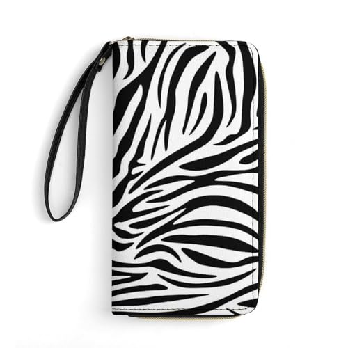 LZNJZ PU Leder Geldbörsen für Damen, schwarz, einfache Zebra-Geldbörse mit Handgelenkschlaufe, Black Simple Zebra, 19.7x10.5cm von LZNJZ