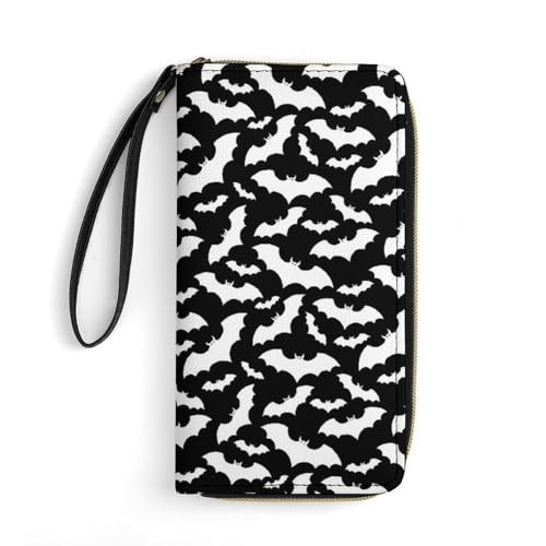 LZNJZ PU Leder Geldbörsen für Damen, schwarz, einfache Zebra-Geldbörse mit Handgelenkschlaufe, Cartoon Simple Bat, 19.7x10.5cm von LZNJZ