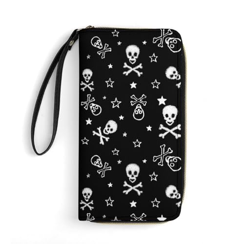 LZNJZ PU-Leder-Geldbörsen für Damen, schwarz, einfache Zebra-Geldbörse mit Handgelenkschlaufe, Furry Cute Skull, 19.7x10.5cm von LZNJZ