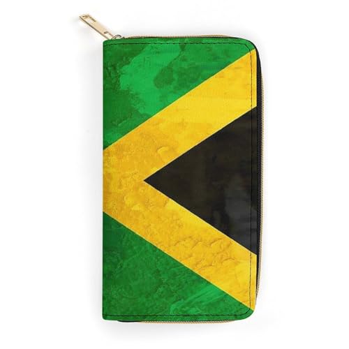 LZNJZ PU-Ledergeldbörse, schwarz, dünne Hundegeldbörse für Damen, Jamaikanische Flagge, 19.7 x 10.5 x 3.5 cm von LZNJZ