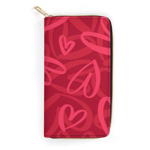 LZNJZ PU-Ledergeldbörse, schwarz, dünne Hundegeldbörse für Damen, Little Red Love Heart, 19.7 x 10.5 x 3.5 cm von LZNJZ