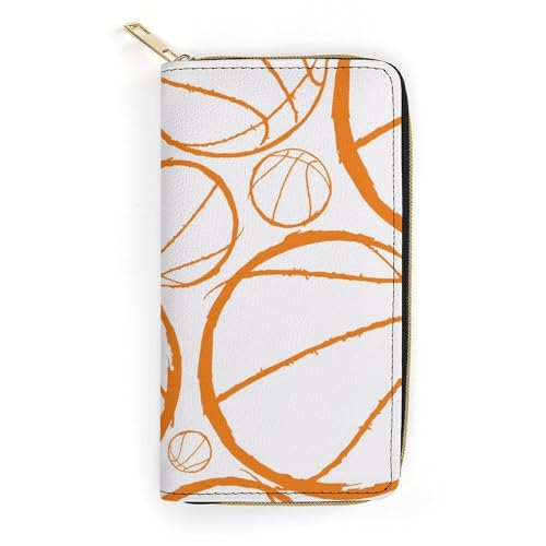 LZNJZ PU-Ledergeldbörse, schwarz, dünne Hundegeldbörse für Damen, Orange Line Basketball, 19.7 x 10.5 x 3.5 cm von LZNJZ